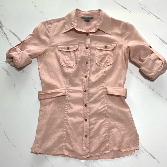Armani Exchange Baby Pink Semi Sheer Button Down Shirt Blouse Size XS - Picture 10 of 12